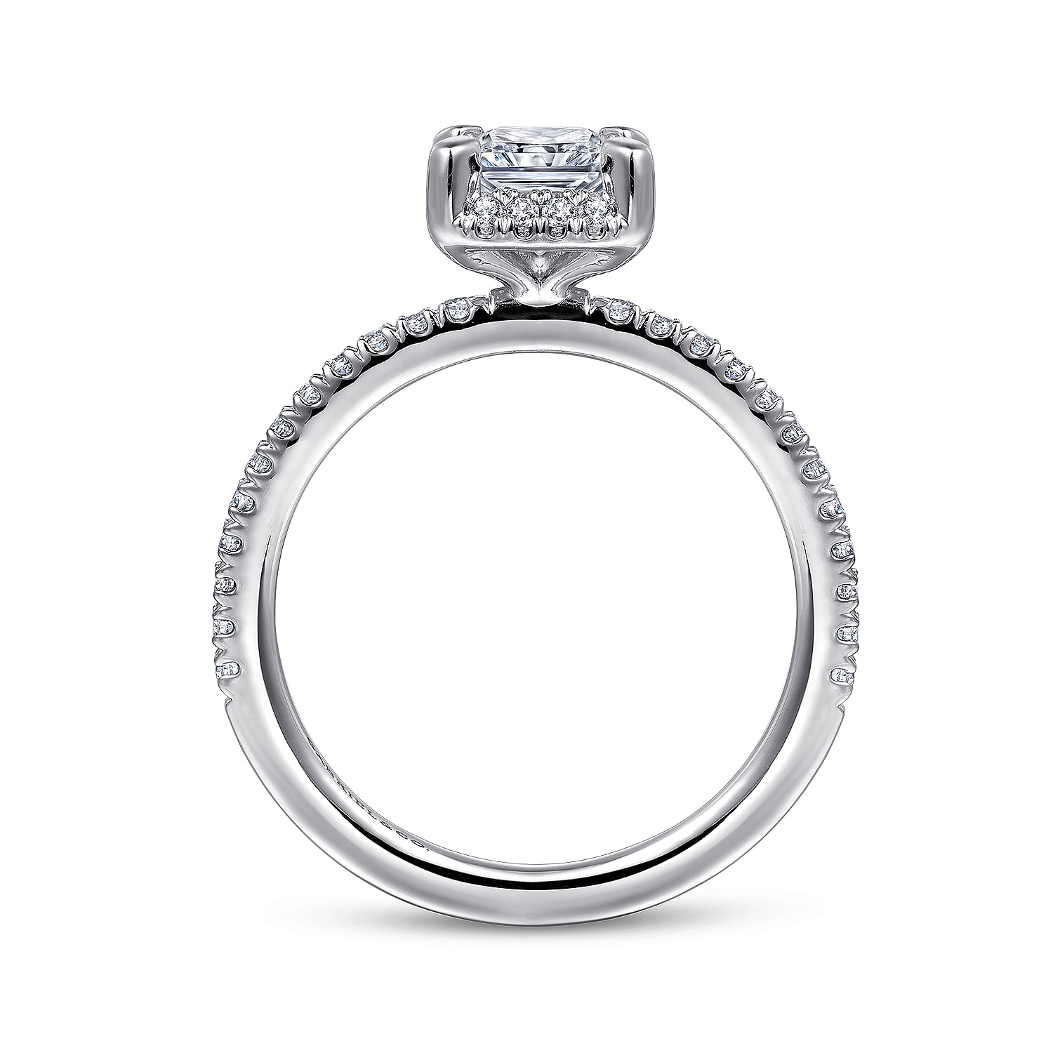 14K White Gold Hidden Halo Rectangular Radiant Cut Diamond Engagement Ring