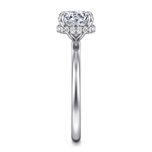 14K White Gold Hidden Halo Round  Diamond Engagement Ring
