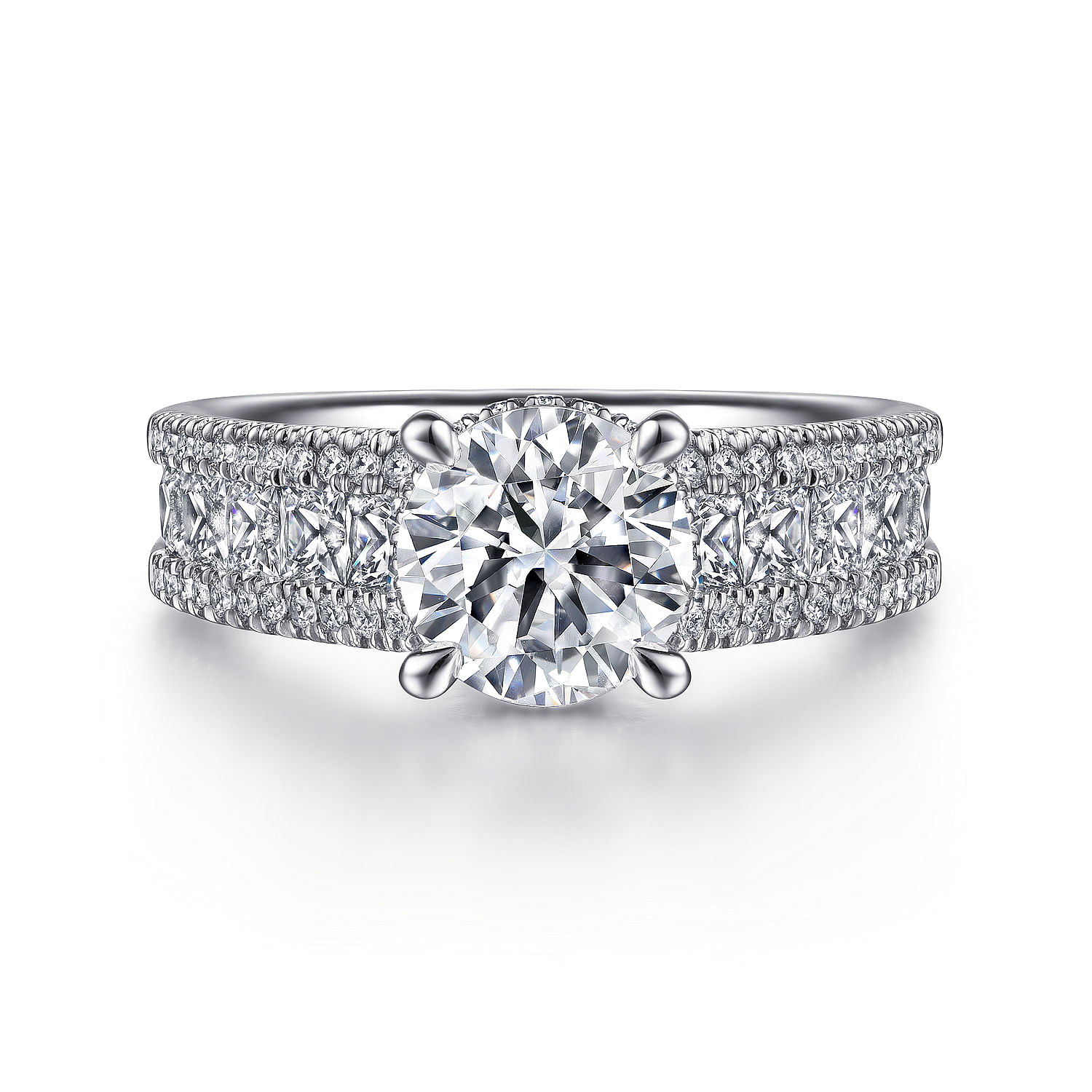 14K White Gold Hidden Halo Round Diamond Channel Set Engagement Ring