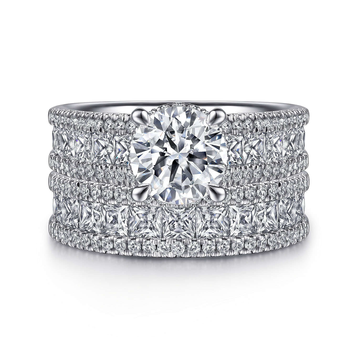 14K White Gold Hidden Halo Round Diamond Channel Set Engagement Ring