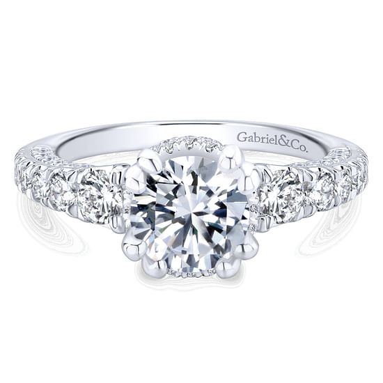 Gabriel - 14K White Gold Hidden Halo Round Diamond Engagement Ring