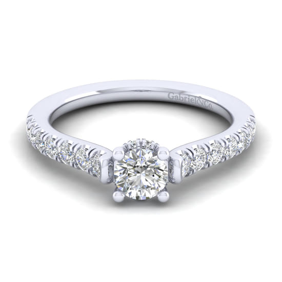 Gabriel - 14K White Gold Hidden Halo Round Diamond Engagement Ring