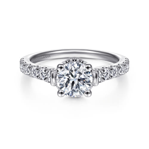 14K White Gold Hidden Halo Round Diamond Engagement Ring