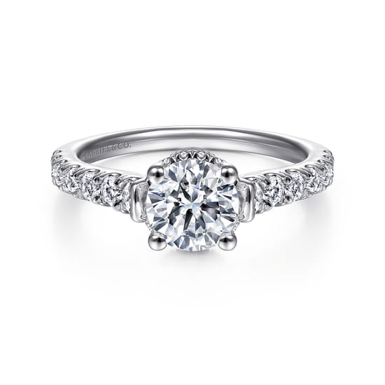 Gabriel - 14K White Gold Hidden Halo Round Diamond Engagement Ring