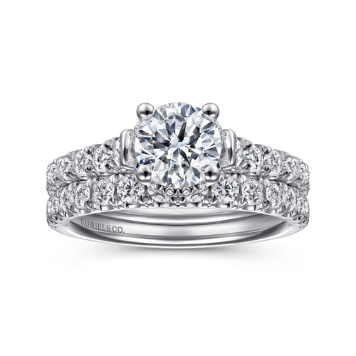 14K White Gold Hidden Halo Round Diamond Engagement Ring
