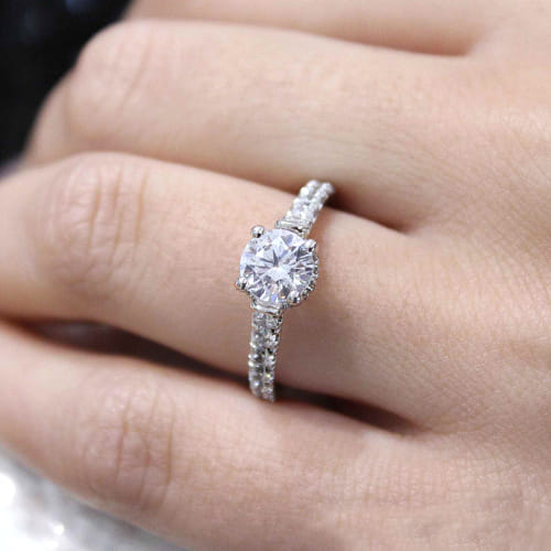 14K White Gold Hidden Halo Round Diamond Engagement Ring