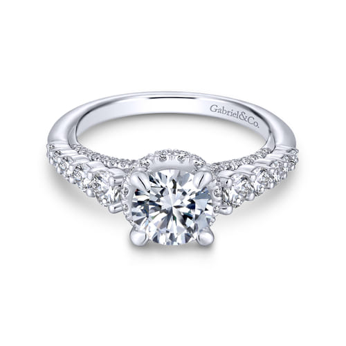 14K White Gold Hidden Halo Round Diamond Engagement Ring
