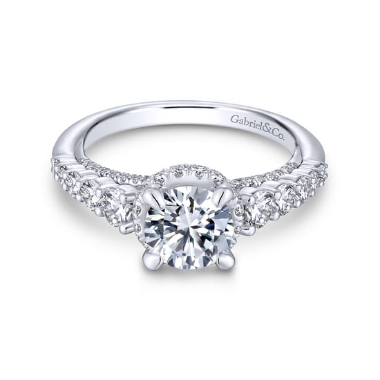 Gabriel - 14K White Gold Hidden Halo Round Diamond Engagement Ring Gabriel - 14K White Gold Hidden Halo Round Diamond Engagement Ring