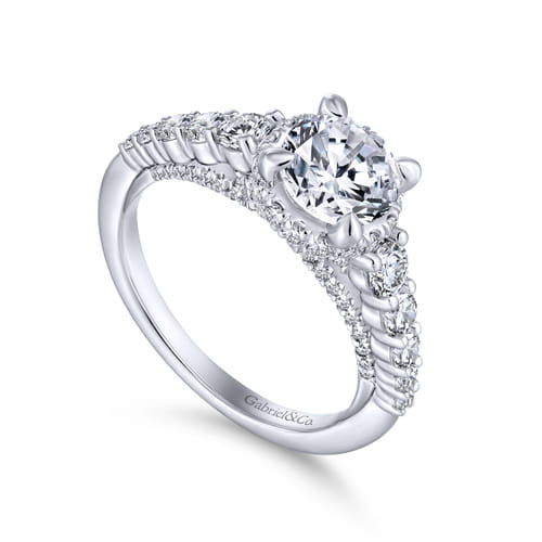 14K White Gold Hidden Halo Round Diamond Engagement Ring