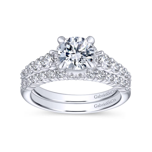 14K White Gold Hidden Halo Round Diamond Engagement Ring