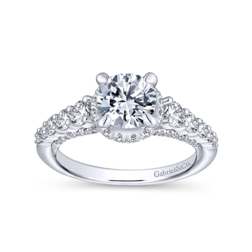 14K White Gold Hidden Halo Round Diamond Engagement Ring