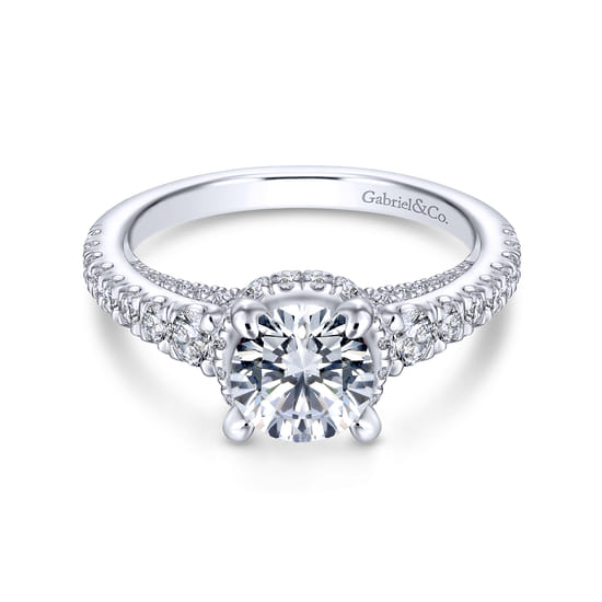 Gabriel - 14K White Gold Hidden Halo Round Diamond Engagement Ring