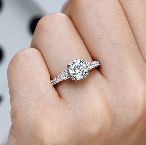 14K White Gold Hidden Halo Round Diamond Engagement Ring 14K White Gold Hidden Halo Round Diamond Engagement Ring