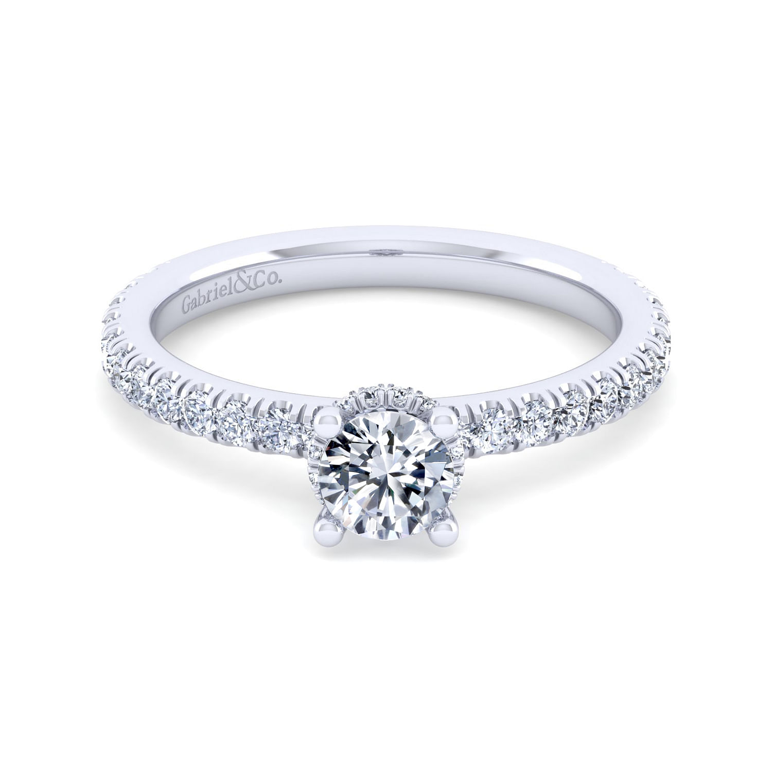 Gabriel - 14K White Gold Hidden Halo Round Diamond Engagement Ring