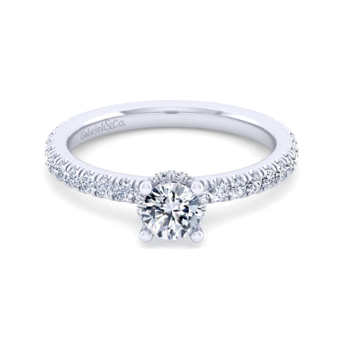 14K White Gold Hidden Halo Round Diamond Engagement Ring