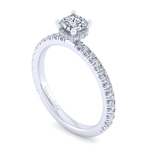 14K White Gold Hidden Halo Round Diamond Engagement Ring