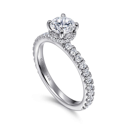 14K White Gold Hidden Halo Round Diamond Engagement Ring