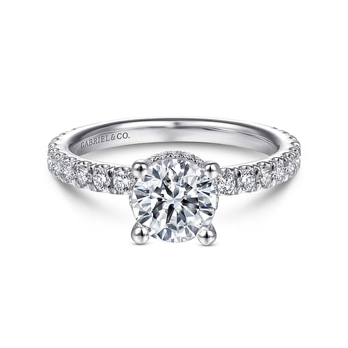 14K White Gold Hidden Halo Round Diamond Engagement Ring