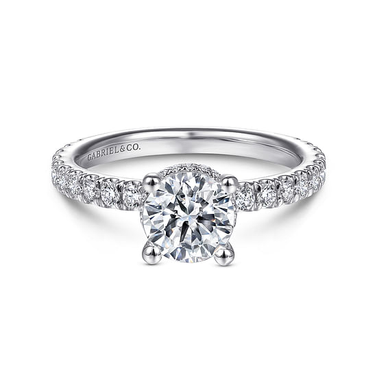 Gabriel - 14K White Gold Hidden Halo Round Diamond Engagement Ring