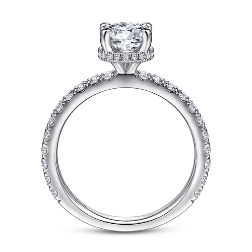 14K White Gold Hidden Halo Round Diamond Engagement Ring