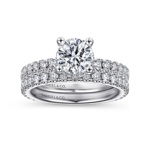 14K White Gold Hidden Halo Round Diamond Engagement Ring