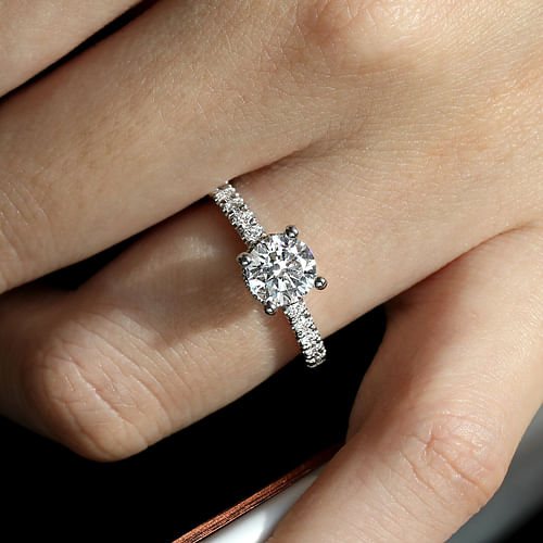 14K White Gold Hidden Halo Round Diamond Engagement Ring