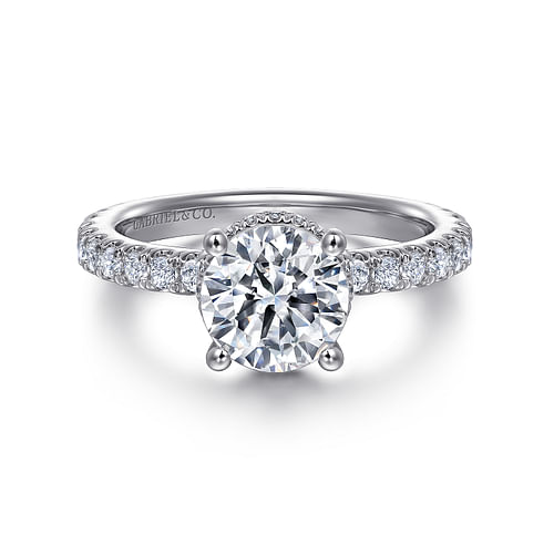 14K White Gold Hidden Halo Round Diamond Engagement Ring