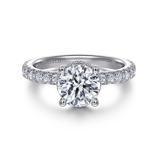 Gabriel - 14K White Gold Hidden Halo Round Diamond Engagement Ring