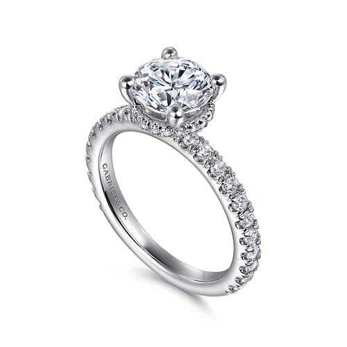 14K White Gold Hidden Halo Round Diamond Engagement Ring