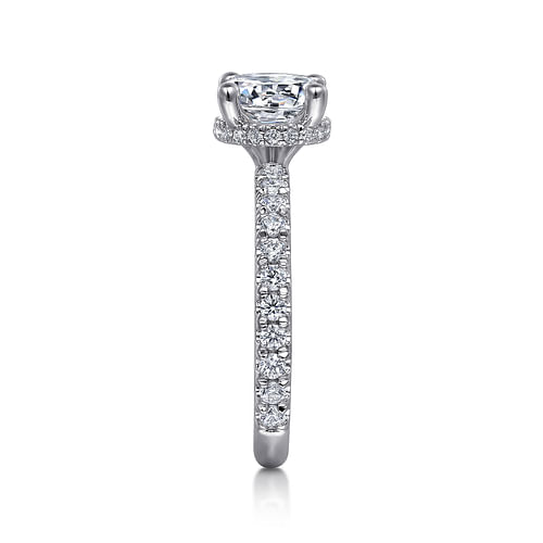 14K White Gold Hidden Halo Round Diamond Engagement Ring