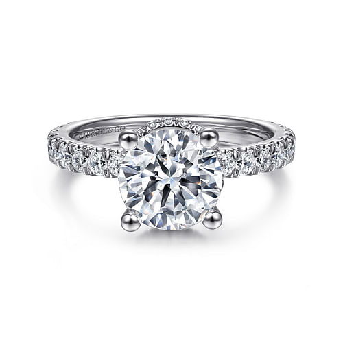 14K White Gold Hidden Halo Round Diamond Engagement Ring