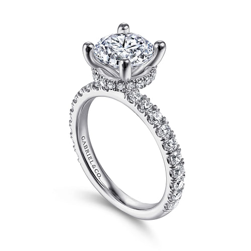 14K White Gold Hidden Halo Round Diamond Engagement Ring