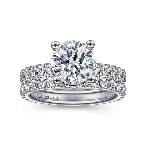 14K White Gold Hidden Halo Round Diamond Engagement Ring