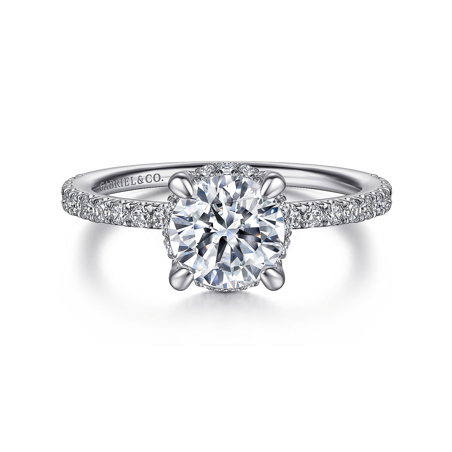 Gabriel - 14K White Gold Hidden Halo Round Diamond Engagement Ring