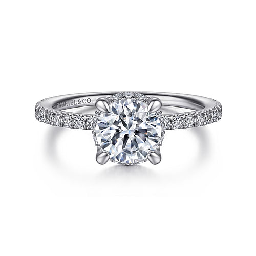 14K White Gold Hidden Halo Round Diamond Engagement Ring