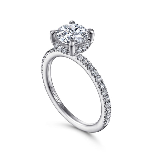 14K White Gold Hidden Halo Round Diamond Engagement Ring