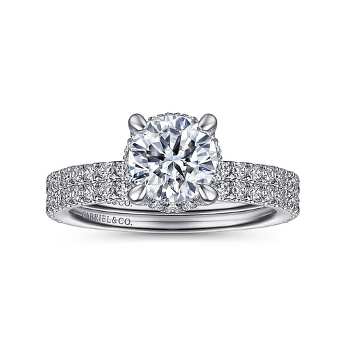 14K White Gold Hidden Halo Round Diamond Engagement Ring