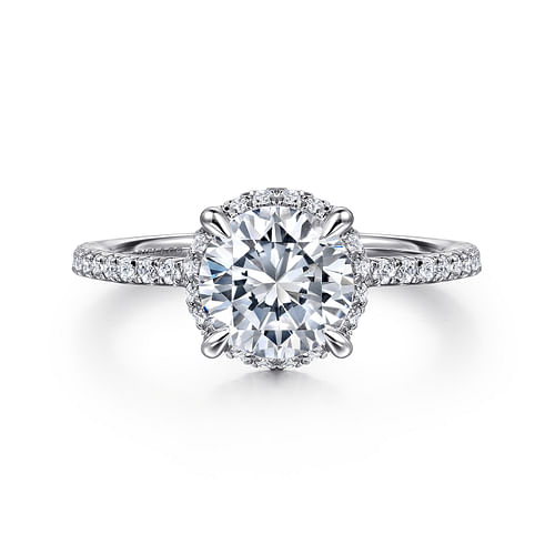 14K White Gold Hidden Halo Round Diamond Engagement Ring