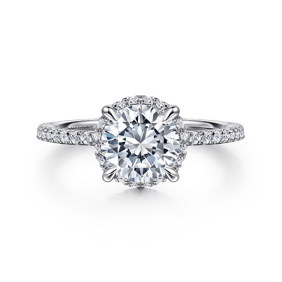 Gabriel - 14K White Gold Hidden Halo Round Diamond Engagement Ring