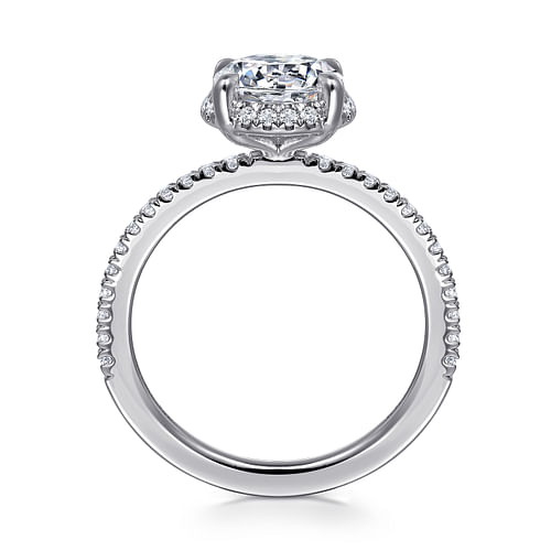 14K White Gold Hidden Halo Round Diamond Engagement Ring