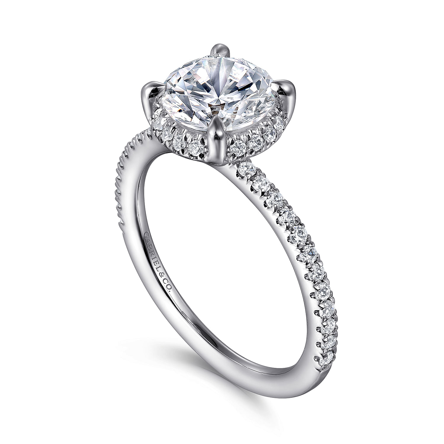 14K White Gold Hidden Halo Round Diamond Engagement Ring