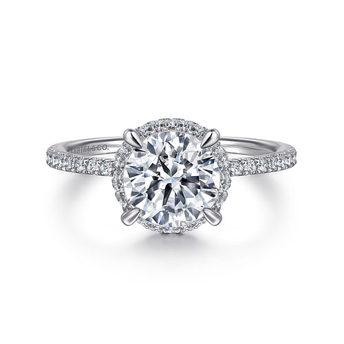 14K White Gold Hidden Halo Round Diamond Engagement Ring