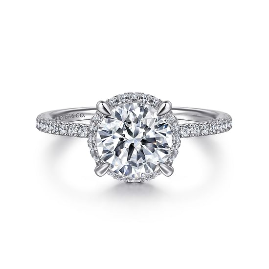 Gabriel - 14K White Gold Hidden Halo Round Diamond Engagement Ring