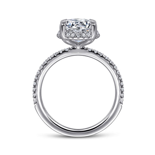 14K White Gold Hidden Halo Round Diamond Engagement Ring