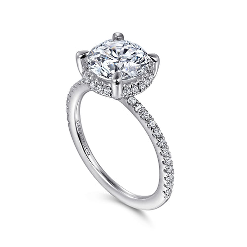 14K White Gold Hidden Halo Round Diamond Engagement Ring