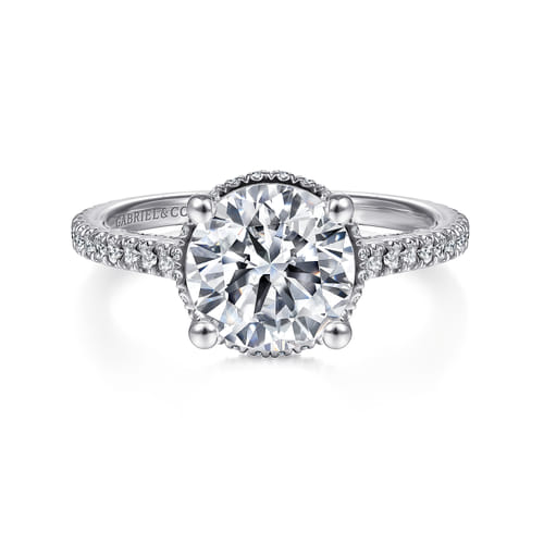 14K White Gold Hidden Halo Round Diamond Engagement Ring