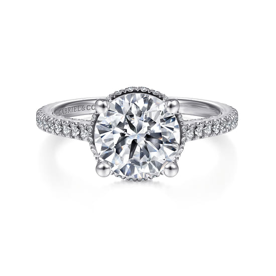 Gabriel - 14K White Gold Hidden Halo Round Diamond Engagement Ring