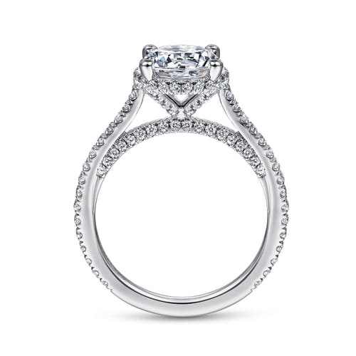 14K White Gold Hidden Halo Round Diamond Engagement Ring