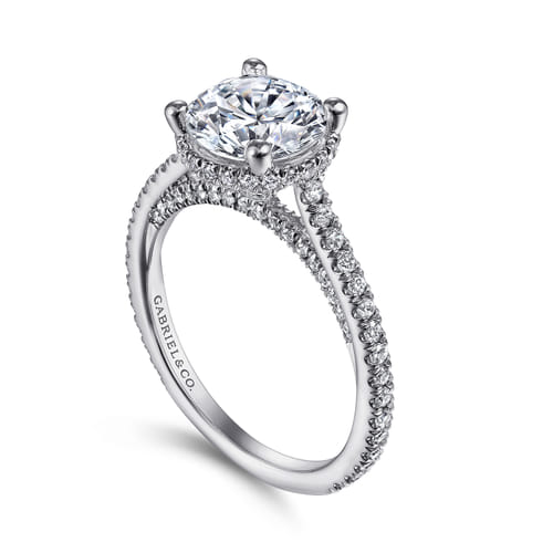 14K White Gold Hidden Halo Round Diamond Engagement Ring