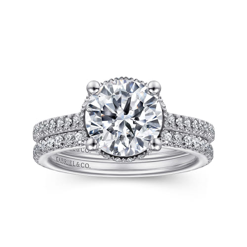 14K White Gold Hidden Halo Round Diamond Engagement Ring